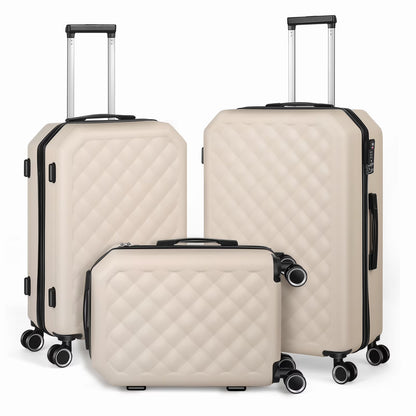 Luggage 3-Pieces set ABS Durable Suitcase Beige 20"24"28"