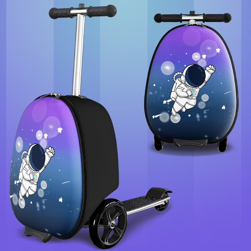 EAYSG 2-in-1 Kids Scooter Luggage with LED Lights,Ride-On Carry-On Suitcase for Children Ages 5-12, Foldable, Lightweight Travel Suitcase,Purple
