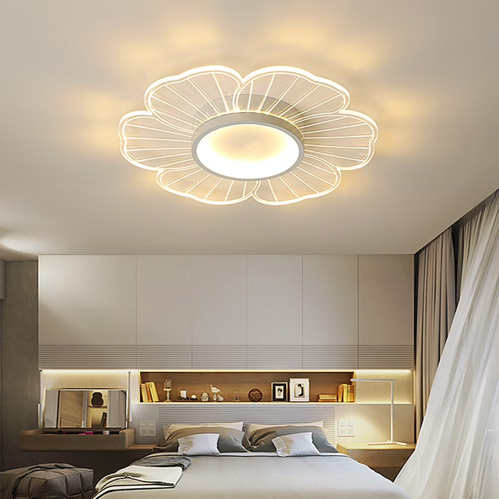 Modern LED Flush Mount Ceiling Light Fixture with Remote Control, Flower Shape Ceiling Light Dimmable LED Close to Ceiling Ligh, Elegant Home Ceiling Lamp for Bedroom Livingroom Dining Rooms