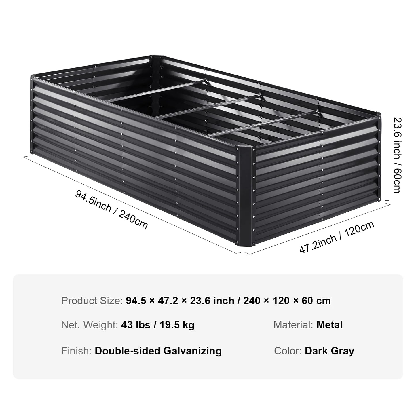 KFFKFF Elevated Garden Bed, Dimensions 8 x 4 x 2 ft, Constructed from Galvanized Metal, Open Bottom Outdoor Planters, Ideal for Cultivating Flowers, Vegetables, and Herbs in Yard, Garden, Patio