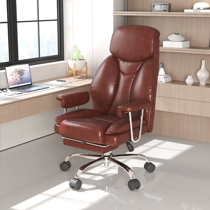 E-Motie Leather Home Office Chair, High Back Ergonomic Chair with Footrest, 500lb, Black