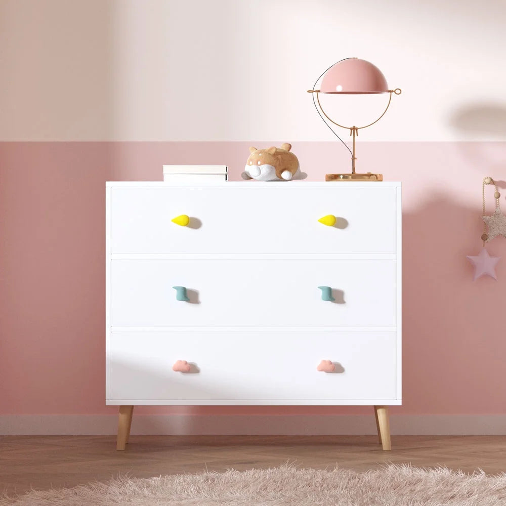 Kids 3 Drawer Dresser, Baby Nightstand for Bedroom, Storage Cabinet for Toddler Child for Living Room, Toddler Room, Nursery, Closet, Apartment (White)