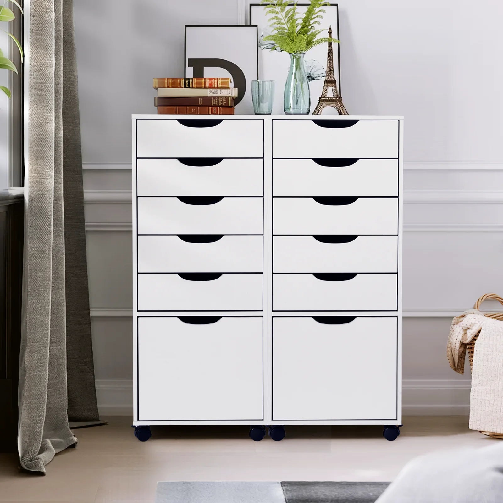 RichYa 5-Drawer Dresser with Caster Wheels, Chest of Drawers with Bottom Cabinet Storage,Storage Cabinet for Bedroom,Home Office (White)