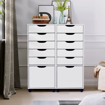 RichYa 5-Drawer Dresser with Caster Wheels, Chest of Drawers with Bottom Cabinet Storage,Storage Cabinet for Bedroom,Home Office (White)