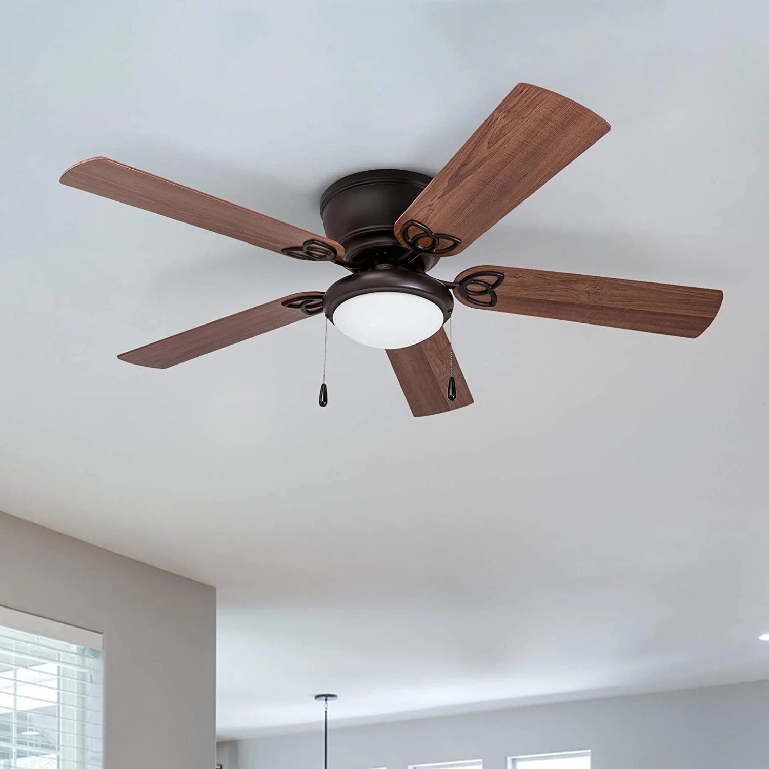 Prominence Home 51429 Benton Hugger/Low Profile Ceiling Fan, 52° Walnut/Maple Blades, LED Globe Light, Bronze