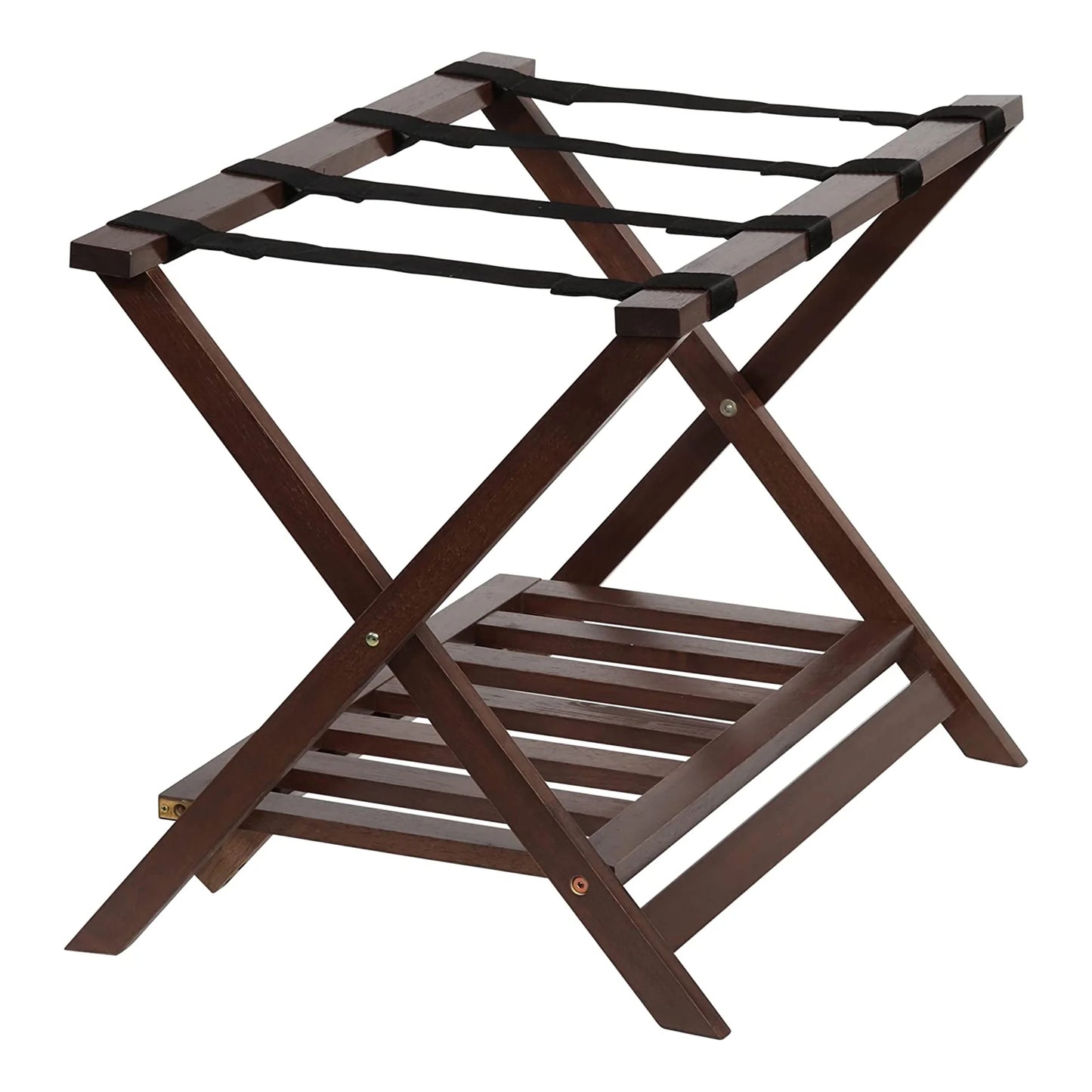 PJ Wood Hotel Style Wood Folding Suitcase Luggage Rack w/Shelf, (2 Pack)