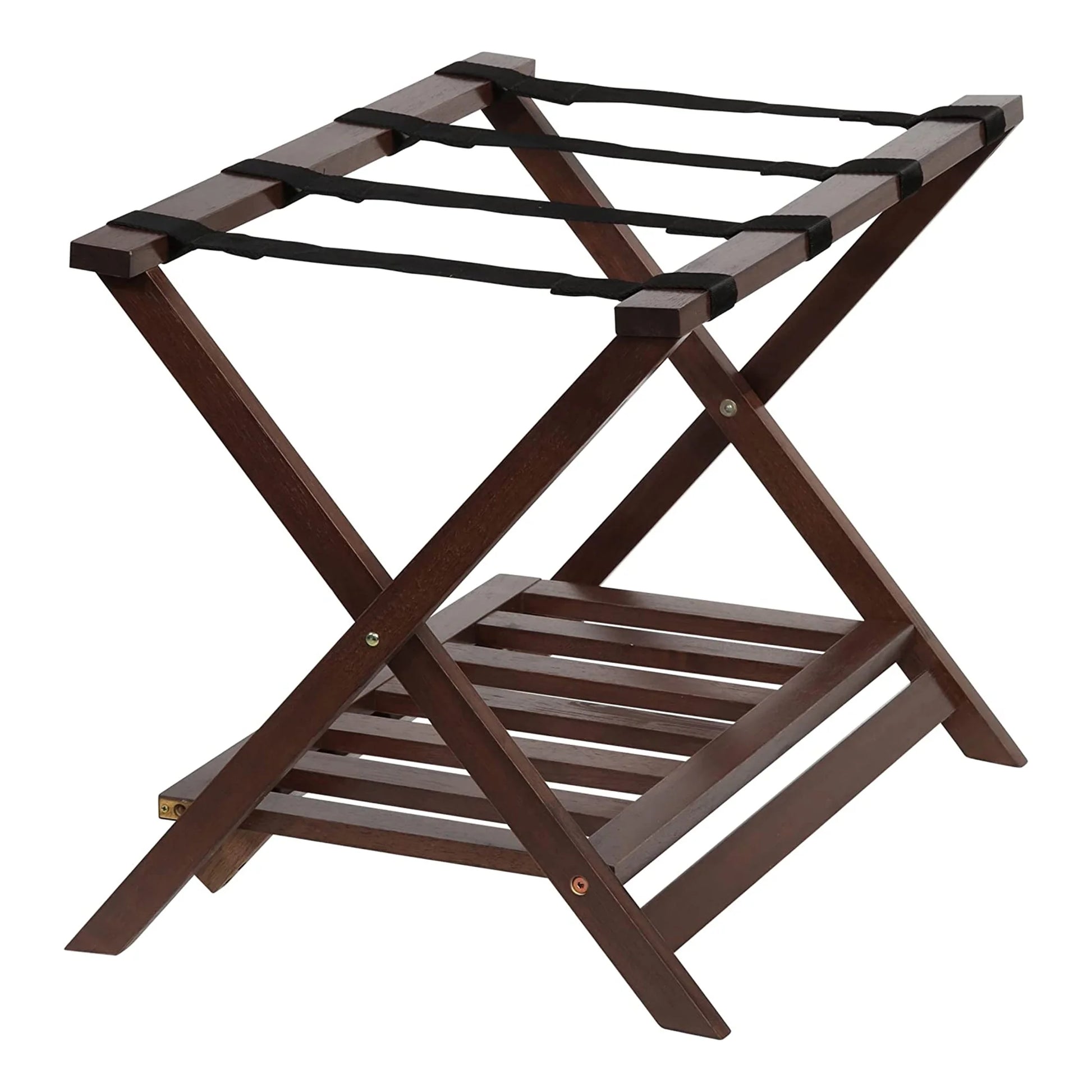 PJ Wood Hotel Style Wood Folding Suitcase Luggage Rack w/Shelf, (2 Pack)