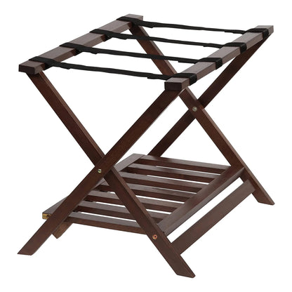 PJ Wood Hotel Style Wood Folding Suitcase Luggage Rack w/Shelf, (2 Pack)