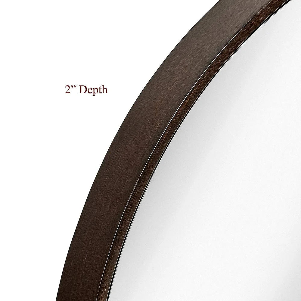 Hamilton Hills Clean Large Modern Wenge 32" Wood Round Frame Wall Mirror | 1