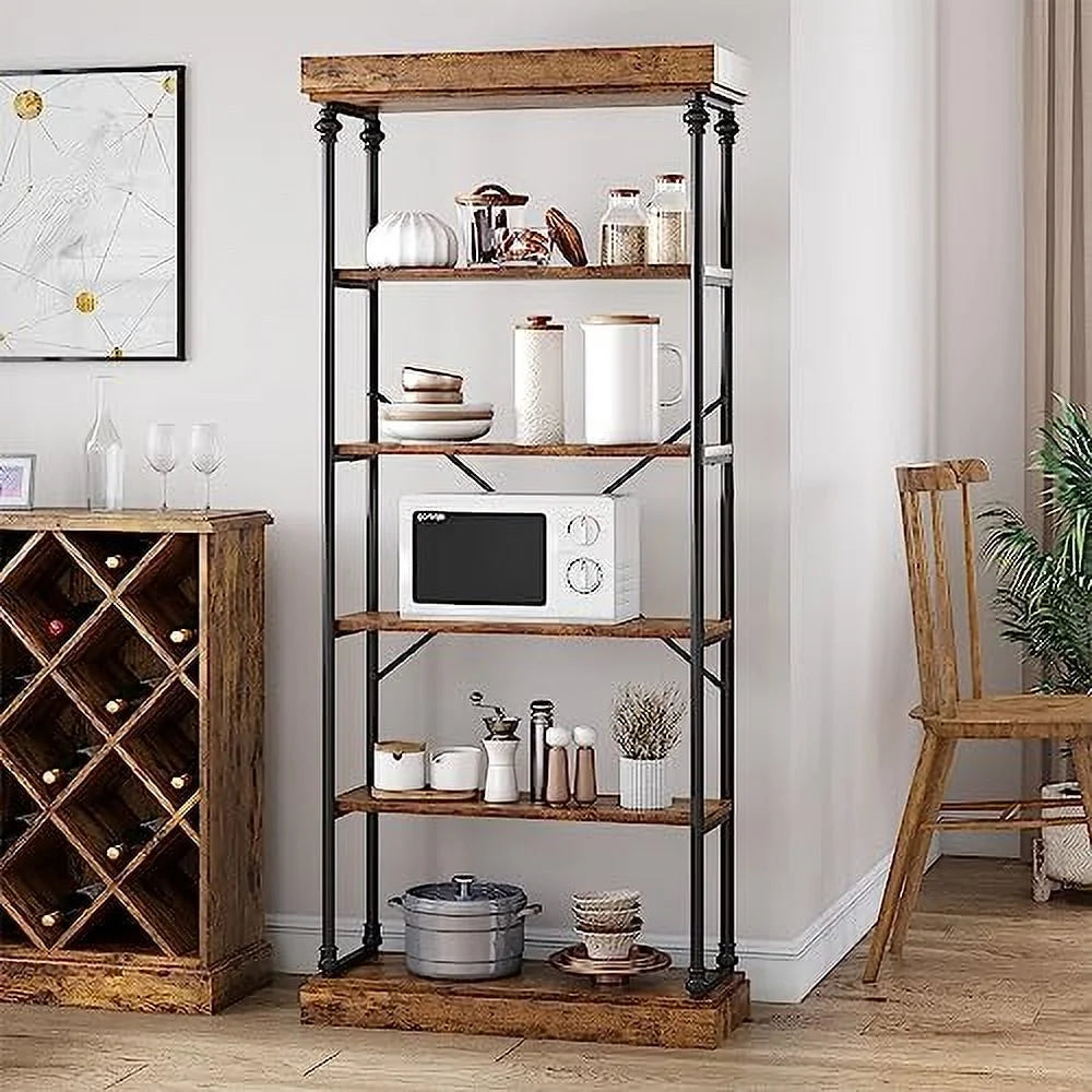 Maritcute 6 Tier Bookshelf Industrial Bookcase Wood Storage Open Rack Shelf Metal Frame Rustic Tall Standing Bookshelves Large Vintage Display Rack for Bedroom,Living Room and Home Office