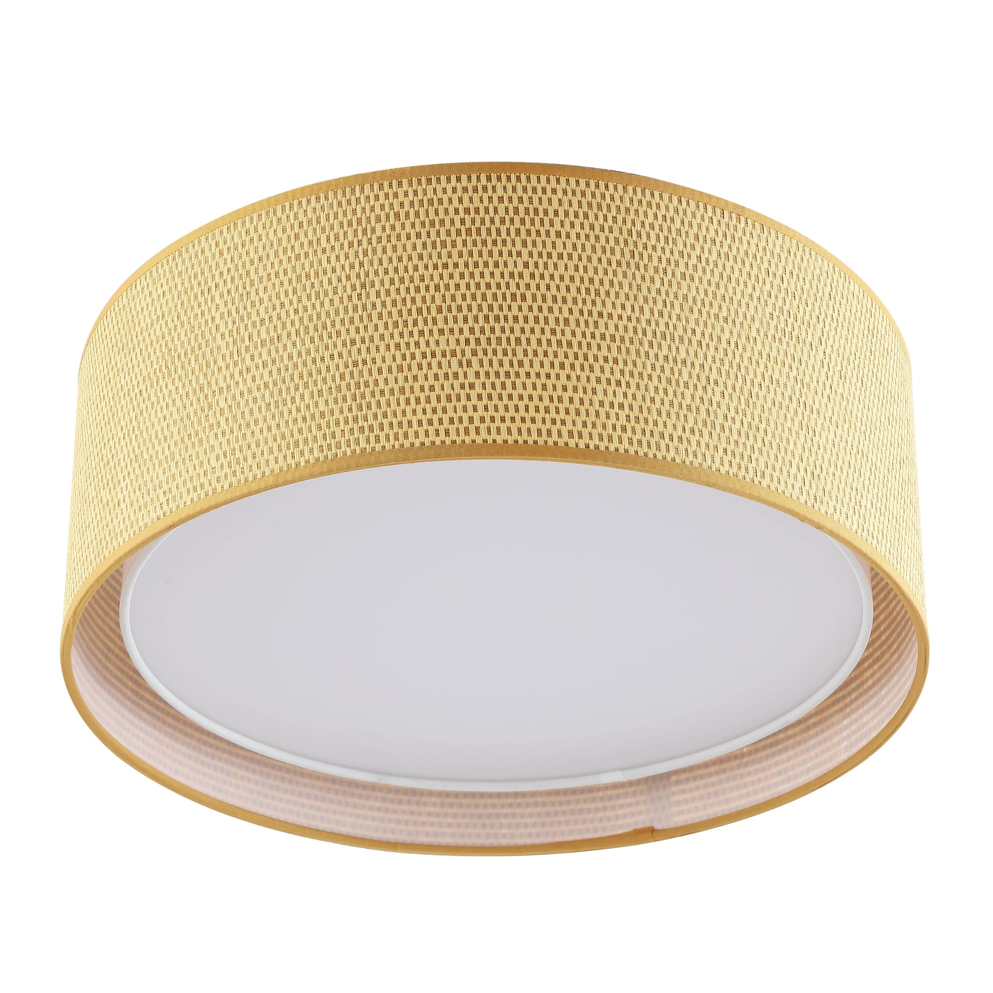 LEDET 15.7 in. Yellow Flush Mount Ceiling Light Rattan Weaving Shade Home Decor Pendant Lighting
