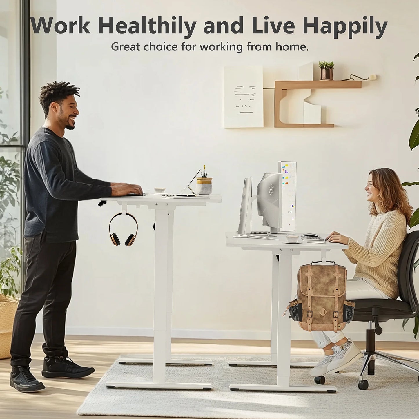 VVENACE Electric Standing Desk Height Adjustable Desk 48 inch 4 Memory Height Ergonomic Sit Stand up Desk for Home Office, White, 2 Split Boards