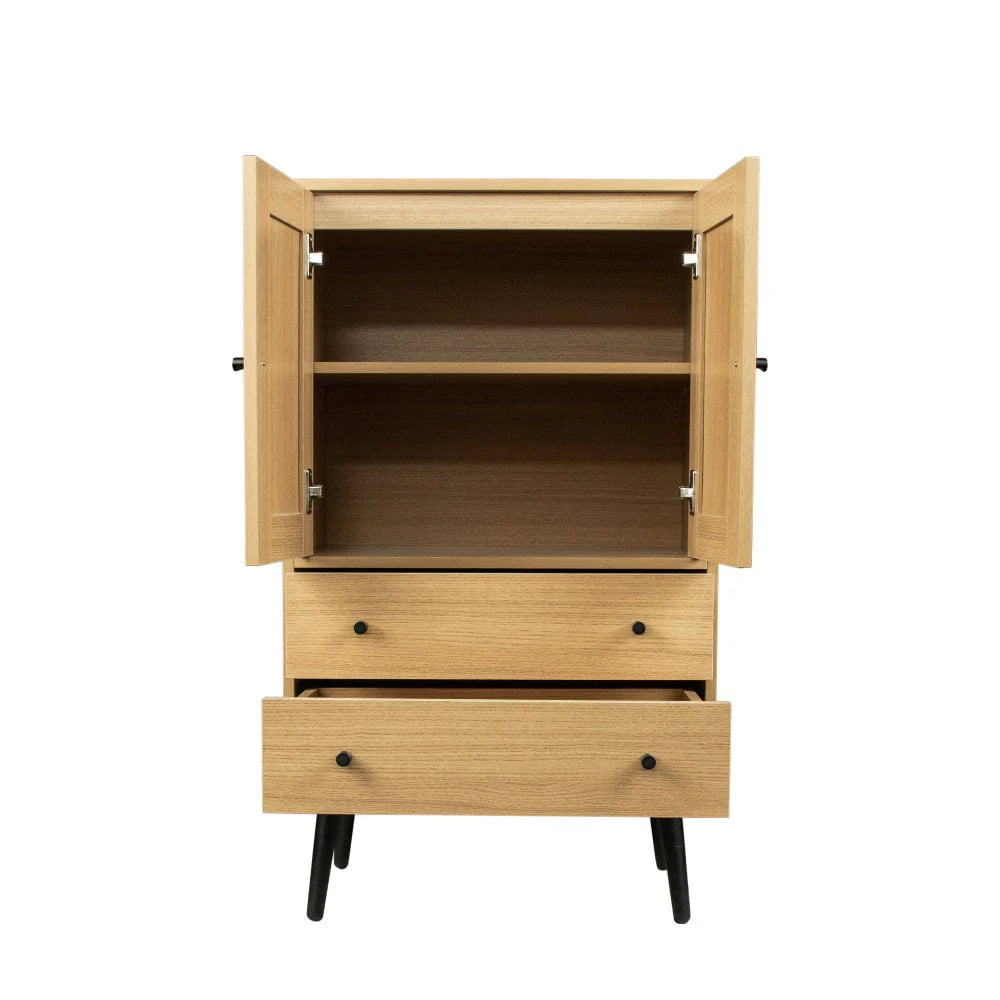 GZXS Storage Cabinet with 2 Rattan Doors & 2 Drawers, Mid Century Modern Buffet Sideboard Kitchen Cupboard for Living Room, Bedroom, Hallway, Home Office, Natural