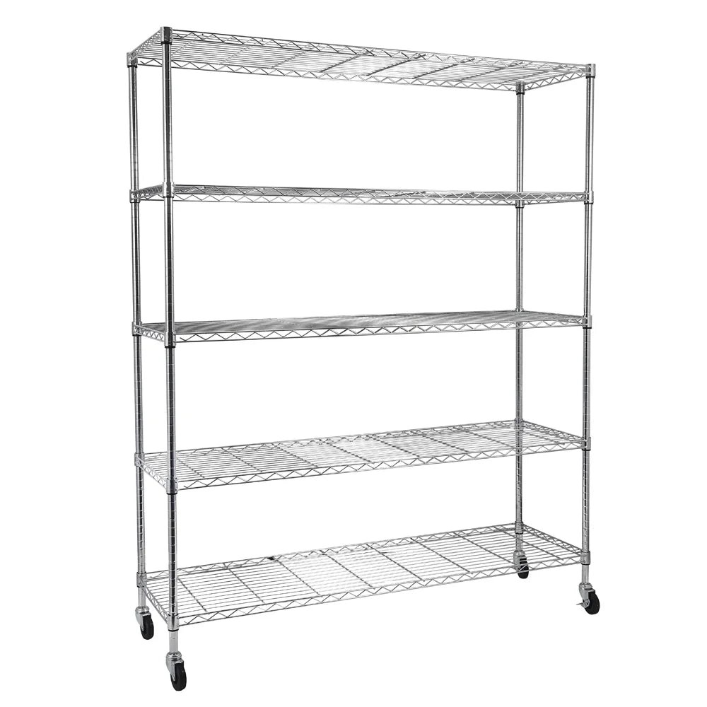 Tcbosik 5-Tier Heavy Duty Metal Storage Rack, NSF Certified Rolling Wire Shelving Unit with Adjustable Shelves for Home Office, Silver