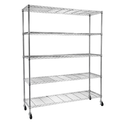 Tcbosik 5-Tier Heavy Duty Metal Storage Rack, NSF Certified Rolling Wire Shelving Unit with Adjustable Shelves for Home Office, Silver