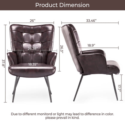 Unikome Livingroom Chair Modern Accent Chair, Faux Leather Wingback Accent Chair PU Leather Accent Chair for Home Office/Living Room/Bedroom, Maroon