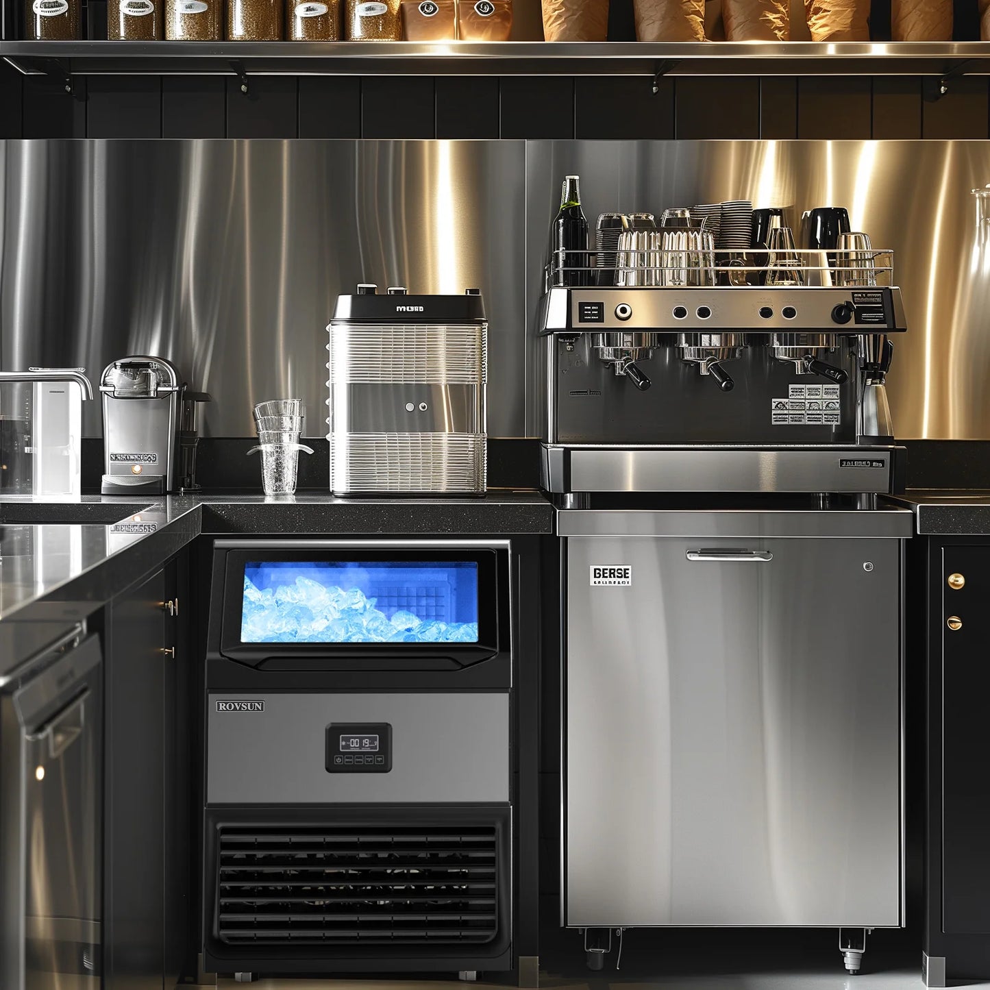 ROVSUN 440LBS/24H Commercial Ice Maker, Freestanding/Under Counter Industrial Ice Machine with Time Reservation, 77lbs Storage Bin, LED Panel & Water Filter for Home Office Restaurant Bar Cafe