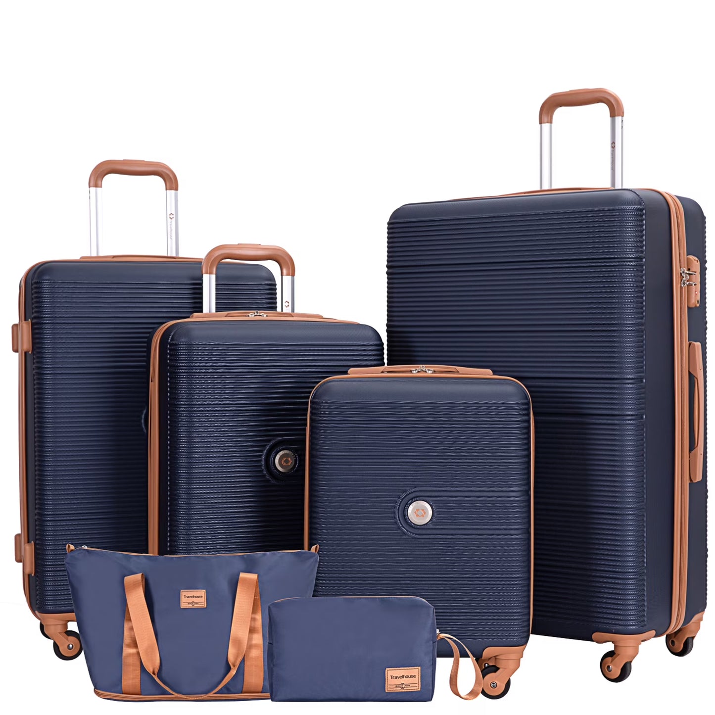 Travelhouse 6 Piece Hardshell Luggage Set Hardside Lightweight Suitcase with TSA Lock Spinner Wheels.(White)
