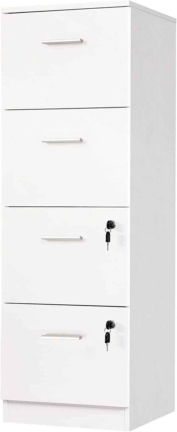 DEXTRUS 4-Drawer Wood File Cabinet with Lock, 15.86" Deep Vertical Filing Cabinet for Home Office, White