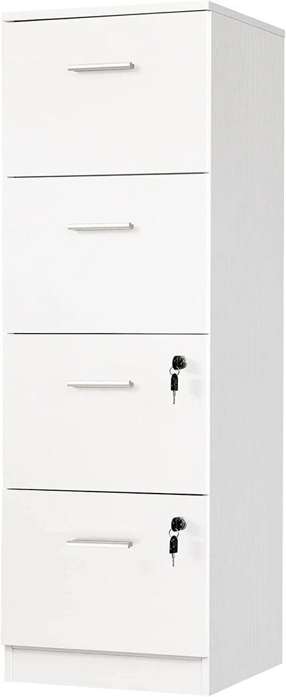 DEXTRUS 4-Drawer Wood File Cabinet with Lock, 15.86" Deep Vertical Filing Cabinet for Home Office, White