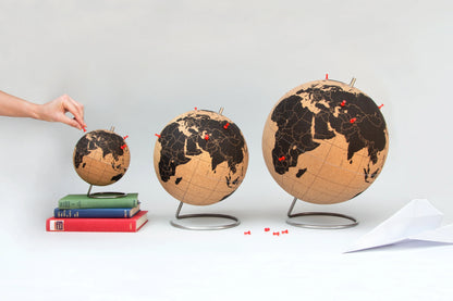 Suck UK | Large Black Cork Globe Map | With Push Pins | 10° ? 25cm