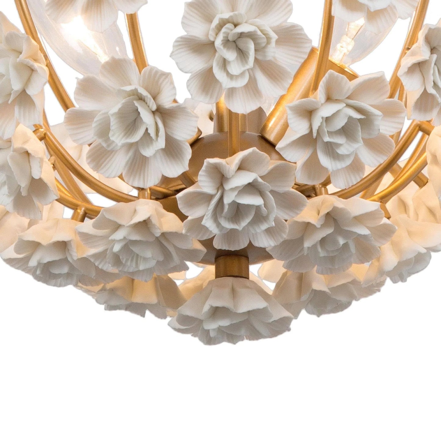 Cotia Mid-century Modern French Country Semi-flush Mount 3-light Ceramic Flowers Bowl Ceiling Light for Dining Room - 15.5 in Gold Satin Gold