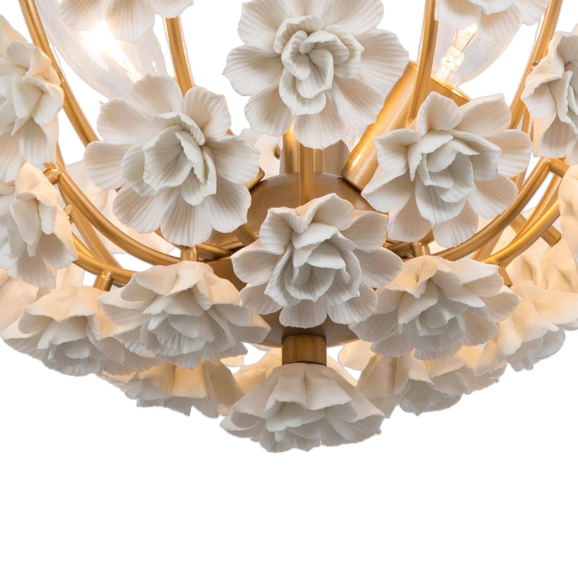 Cotia Mid-century Modern French Country Semi-flush Mount 3-light Ceramic Flowers Bowl Ceiling Light for Dining Room - 15.5 in Gold Satin Gold