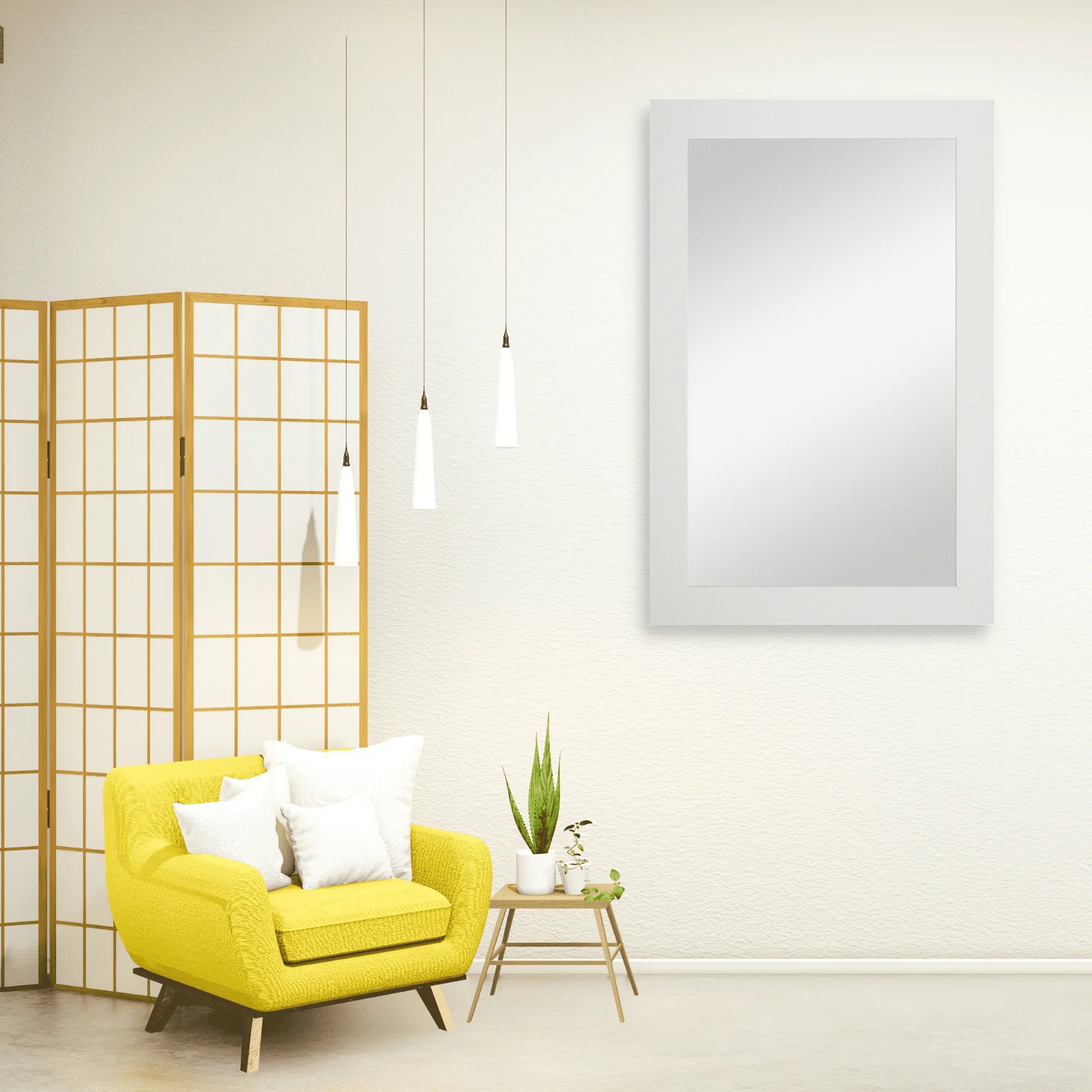 Pendleton Rustic White Framed Wall Mirror, Rectangular Vanity Mirror, Multiple Sizes