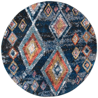 SAFAVIEH Morocco Sloan Abstract Geometric Polyester Area Rug, Navy/Multi, 6'7" x 6'7" Square
