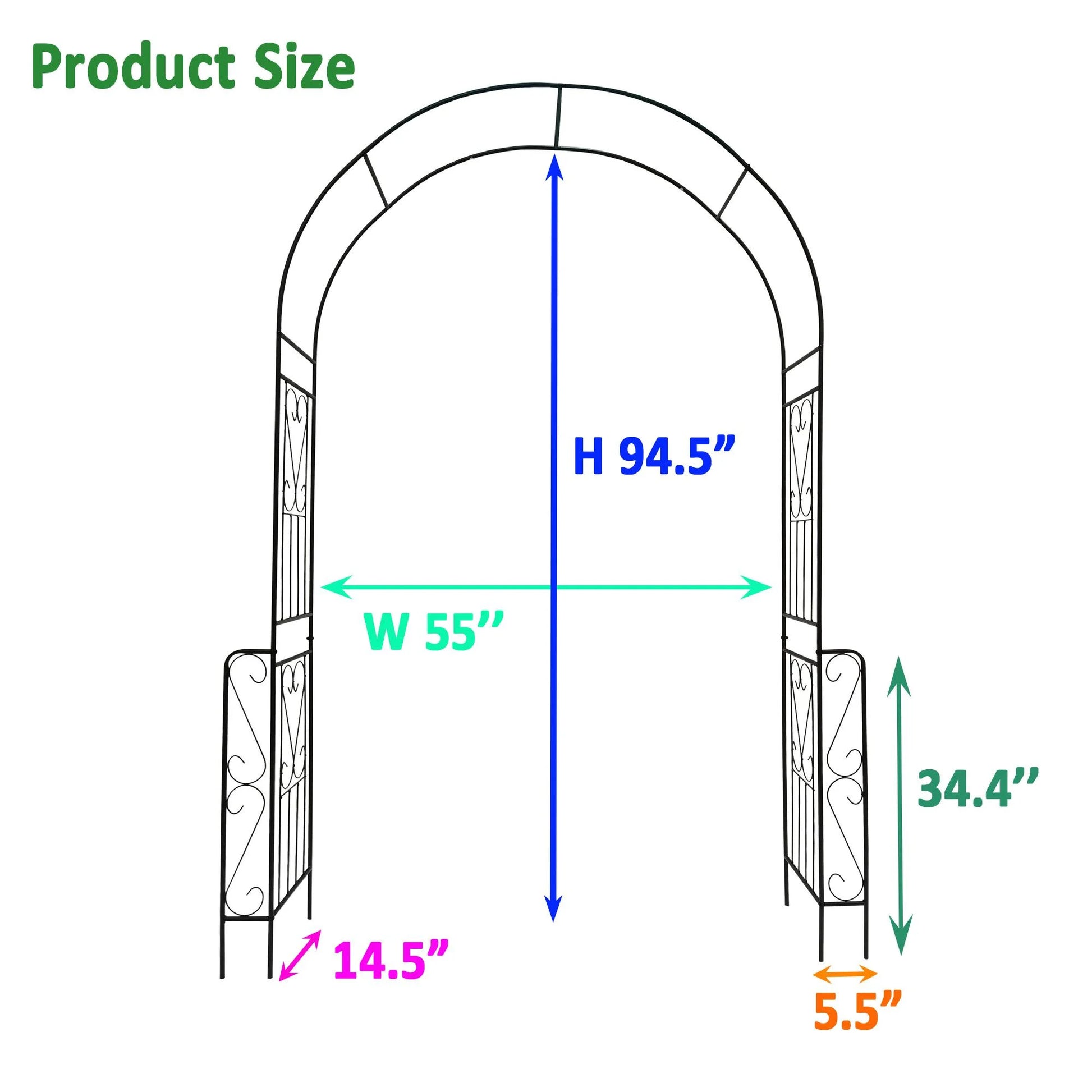UBesGoo Black 0.5-inch Galvanized Steel Garden Arch Arbor Trellis, Ideal for Climbing Plants