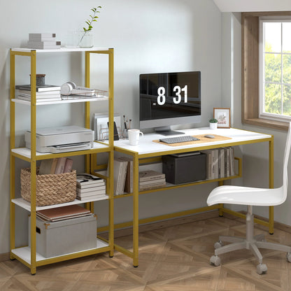 Yoneston 47" Office Computer Desk with 5 Tier Storage Shelves, Reversible Writing Desk Workstation with DIY Bookshelf and Tower Shelf for Home Office Corner Desk, White