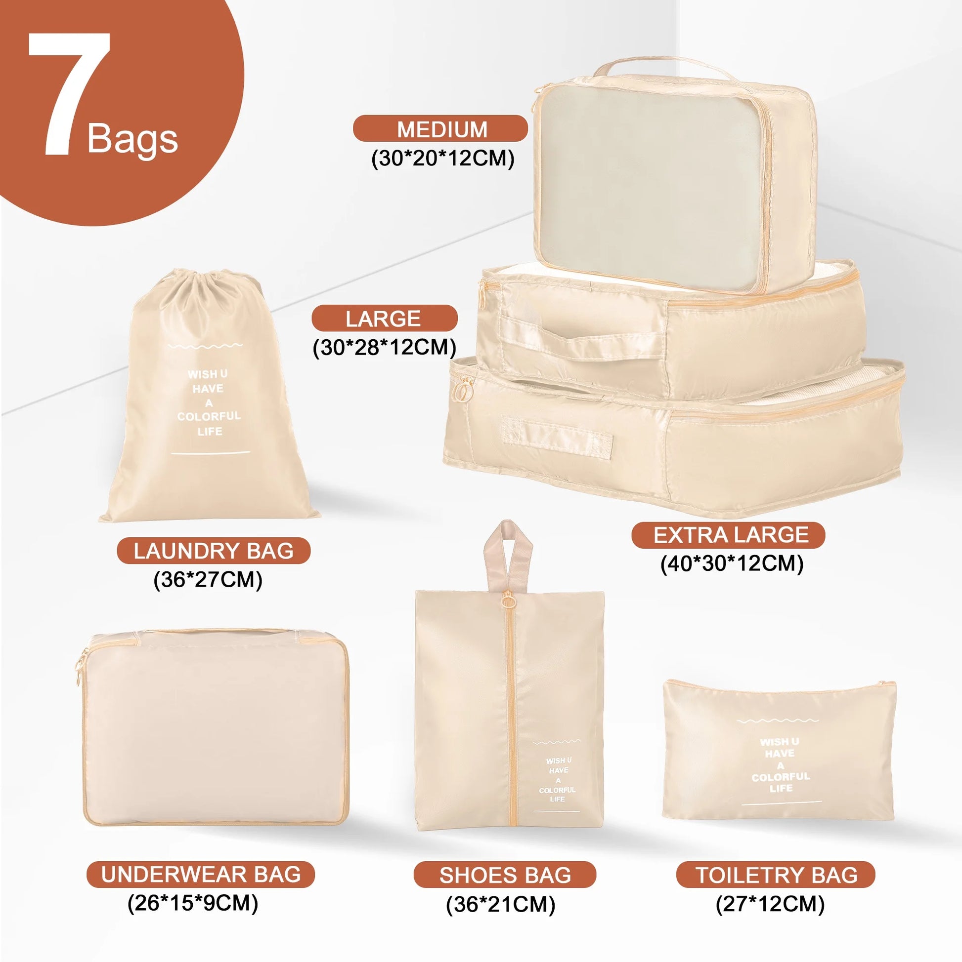 Gowill 3 Piece Luggage Sets Travel Suitcase Set with 7PCS Organizer Bags, White& Brown