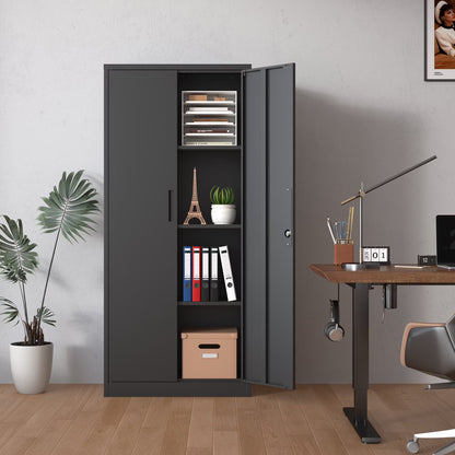 DUOSONG 71"H Metal Garage Storage Cabinet, Black Tool Steel Locking Cabinet With Doors And 3 Shelves, Tall Cabinets For Garage Storage Systems Lockable File Cabinet For Home Office, Classroom/Pantry