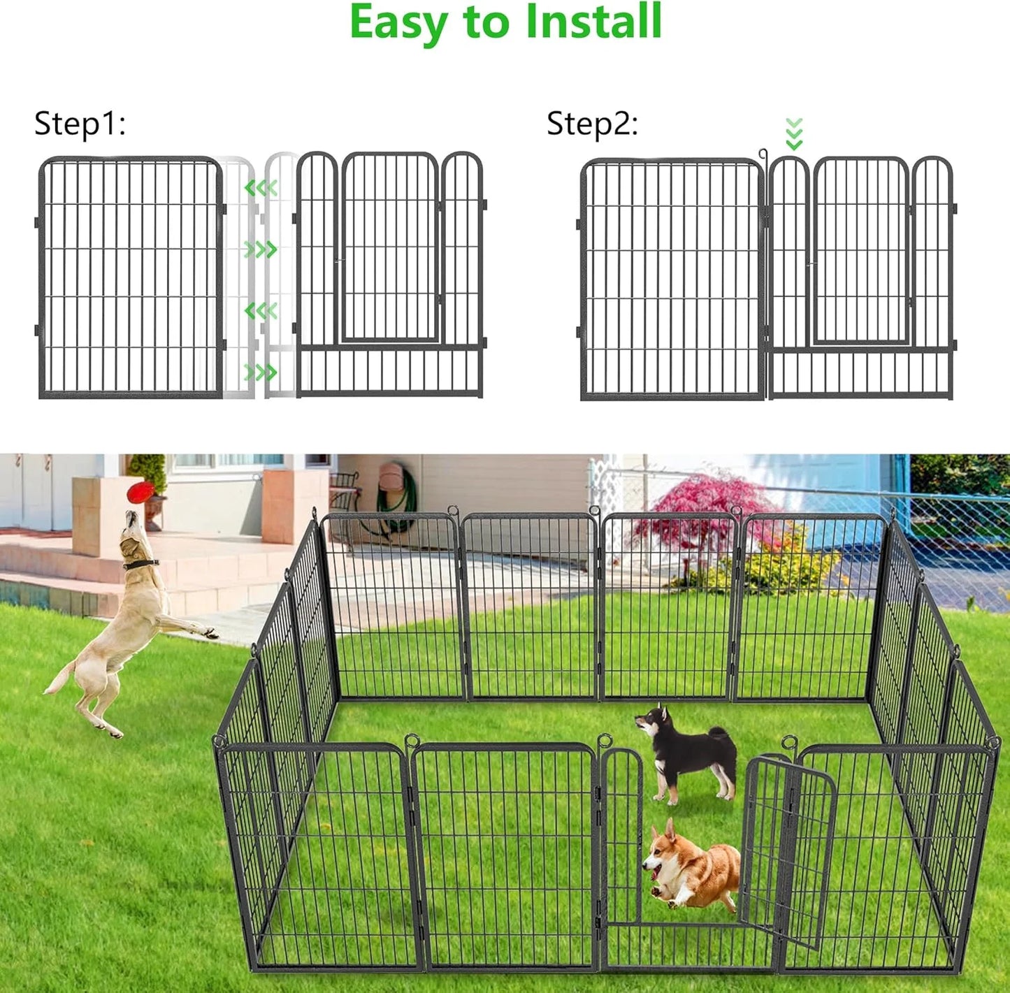 Jhsomdr Garden Fence Outdoor 22ft(L)32in(H) No Dig Fence Panels with Gate, 10 Panels Decorative Garden Fencing Metal Animal Barrier Fence Flower Bed Fencing for Patio Backyard