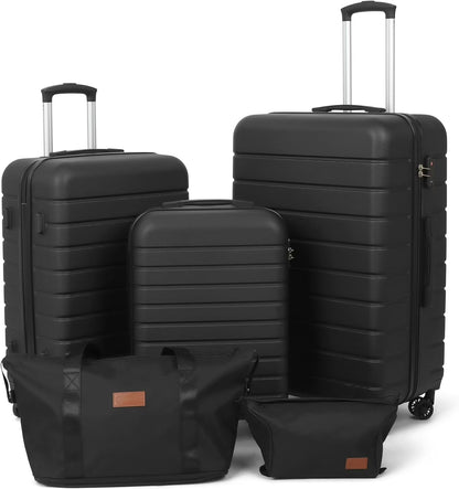 Simpli Magic Hardshell Suitcase Set Lightweight Hardshell Luggage Set with Spinner Wheels, 5 Pc Set