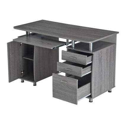 Workstation Computer Desk with Storage in Grey, L-Shaped Office Desk with Bookshelf, CPU Stand, Keyboard Tray for Home Office and Study