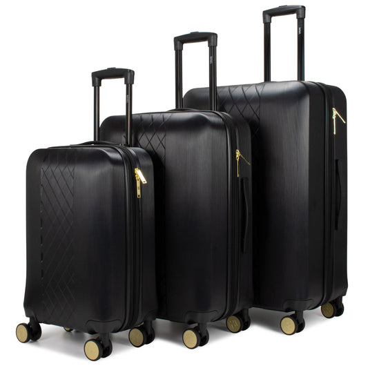 BADGLEY MISCHKA Diamond 3 Piece Expandable Luggage Set (Black)