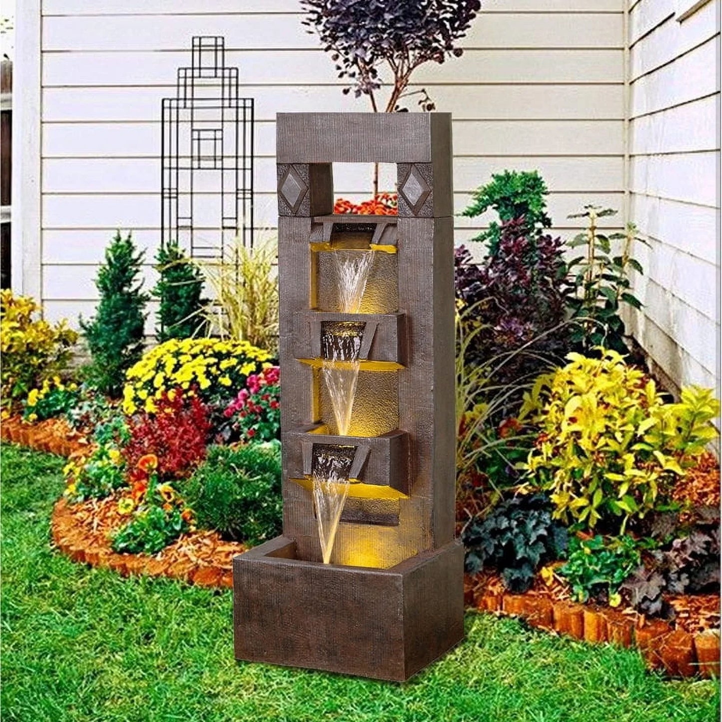 Outdoor Fountains and Indoor Waterfalls 4 Floor-Standing Water Fountain Outdoor with LED Lights for Garden, Living Room, Patio, Home Decor