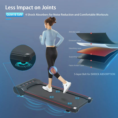 Elitezip Portable Jogging Treadmill with Walkingpad, Exercise Mini Treadmill for Home Office, Cardio Runner Machine, 2.5 Hp, 265 Lbs Weight Capacity, Electric Treadmills, Space Saving, Red
