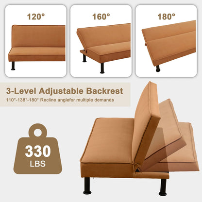 Aukfa Modern Futon Convertible Sofa Bed for Home Office, Adjustable Backrest, Flannel, Orange