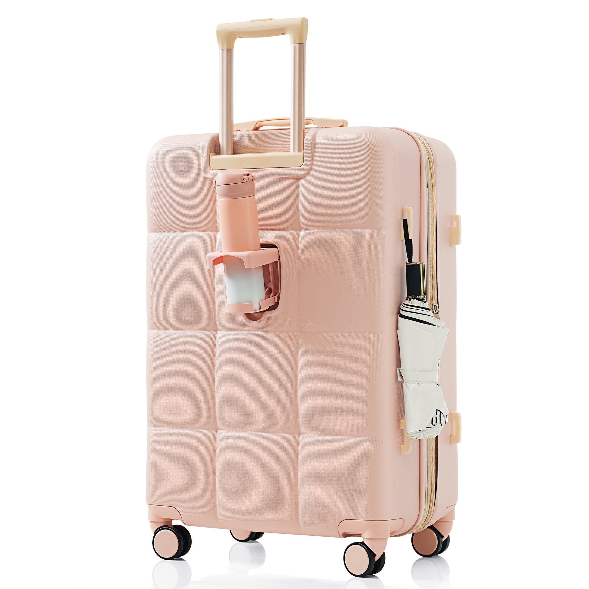Luggage Set of 3, 20-inch with USB Port, Airline Certified Carry-on Luggage with Cup Holder, ABS Hard Shell Luggage with Spinner Wheels, white