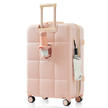 Luggage Set of 3, 20-inch with USB Port, Airline Certified Carry-on Luggage with Cup Holder, ABS Hard Shell Luggage with Spinner Wheels, white