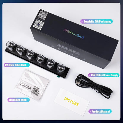 MOSHOU Nixie Tube Clock, Creative Electronic RGB Lighting Tube Clock 5 IPS Color Screen Digital Tube Clock, Customized Electronic Album, Desktop Digital Clock