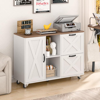Vabches 2 Drawer Lateral File Cabinet,Mobile Wood office Cabinet for Home Office,Printer Stand with Open Storage Shelves.