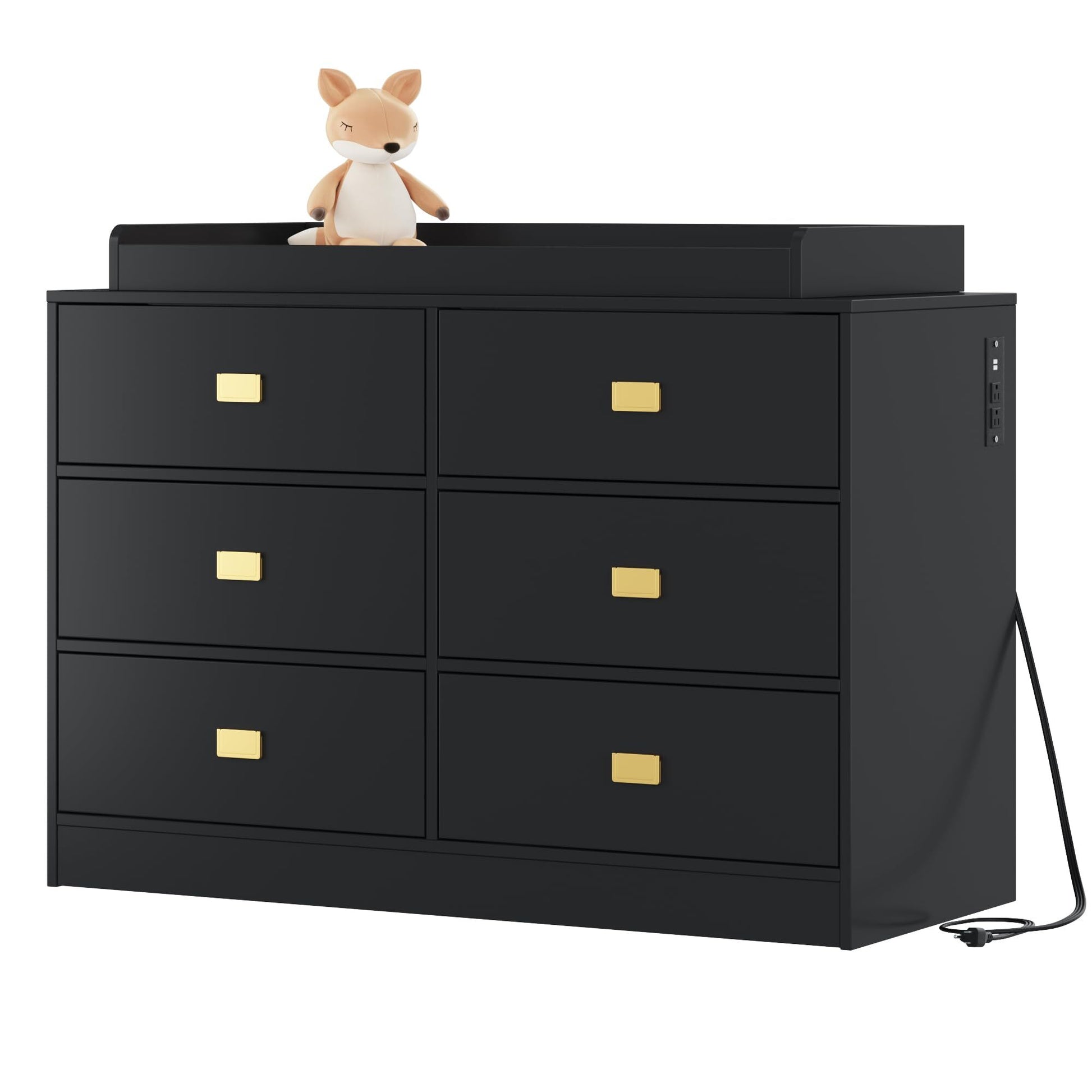 NEILA Changing Table Dresser with 6 Drawers and Power Outlets - Nursery Storage Organizer with Removable Changing Pad