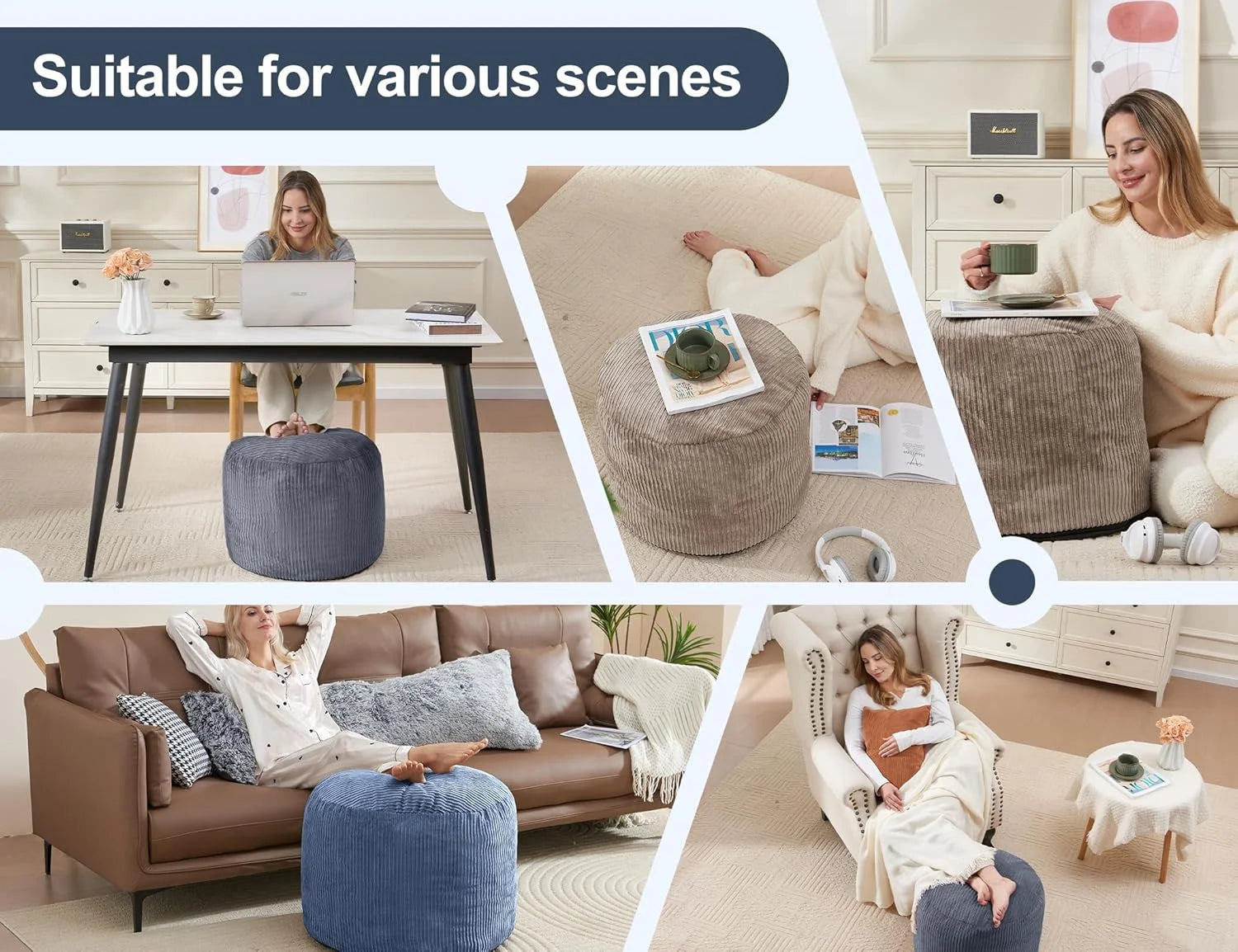 Pouf Ottoman Foot Stools with Foam Small Ottoman for Living Room Corduroy Ottomans Pouf 26x18 Floor Poufs Foot Rest for Chair Sage Green Hassocks and Ottomans