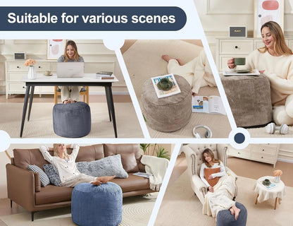 Pouf Ottoman Foot Stools with Foam Small Ottoman for Living Room Corduroy Ottomans Pouf 26x18 Floor Poufs Foot Rest for Chair Sage Green Hassocks and Ottomans