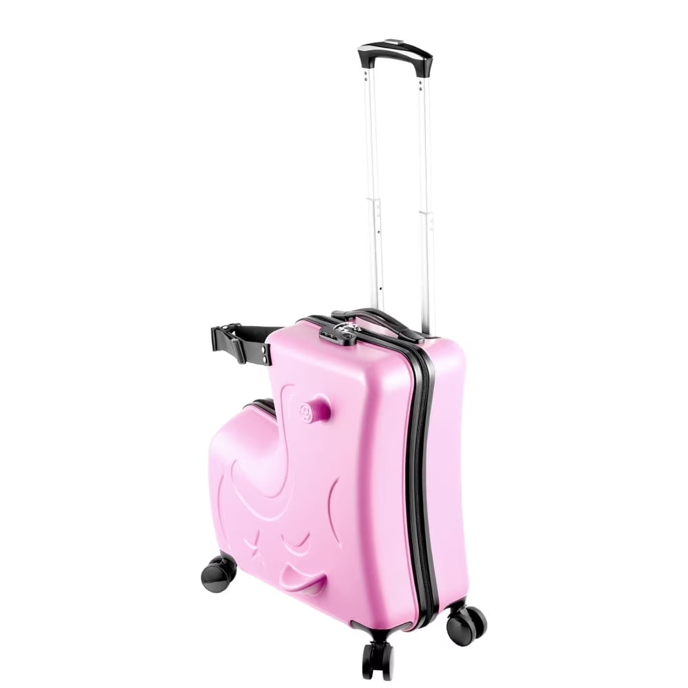 Unisex Ride-On Luggage, 20 Inch Portable Kids Travel Suitcase with Password Lock and Durable Wheels for Summer Camps and Sleepovers (Blue)