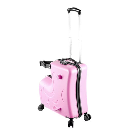 Unisex Ride-On Luggage, 20 Inch Portable Kids Travel Suitcase with Password Lock and Durable Wheels for Summer Camps and Sleepovers (Blue)