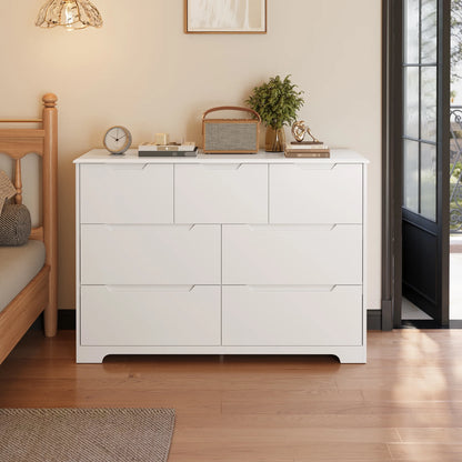 Aiho 6-Drawer Double Dresser - Modern Wood Chest with Anti-Tip Safety, Cutout Handles & Smooth Gliding Drawers | Nursery, Kids & Bedroom Storage - White